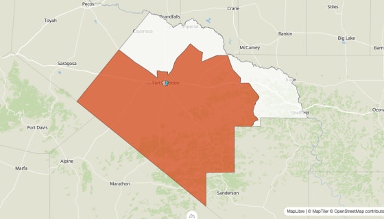 Map preview of Pecos County, TX - Population Change 2020-2023 (%)