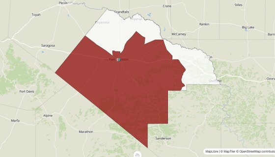 Map preview of Pecos County, TX - Population Change 2020-2023 (Total)