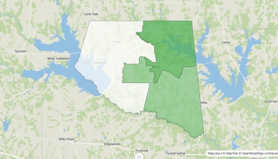 Map preview of Rains County, TX - Population Change 2010-2023 (Total)