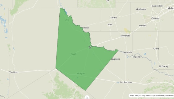 Map preview of Reeves County, TX - Population Change 2010-2023 (Total)