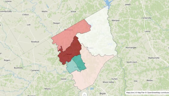 Map preview of Robertson County, TX - Population Change 2020-2023 (Total)