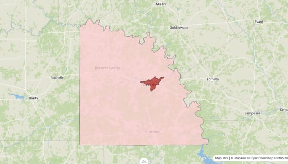 Map preview of San Saba County, TX - Population Change 2010-2023 (Total)
