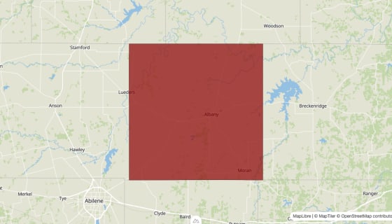 Map preview of Shackelford County, TX - Population Change 2020-2023 (Total)