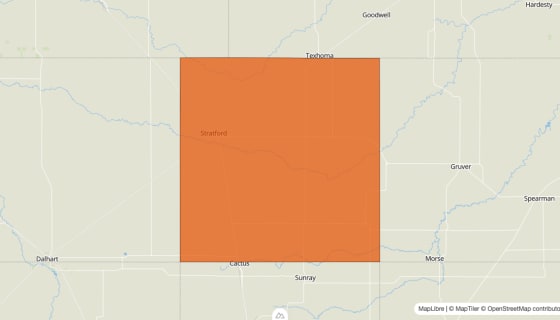 Map preview of Sherman County, TX - Population Change 2010-2023 (%)