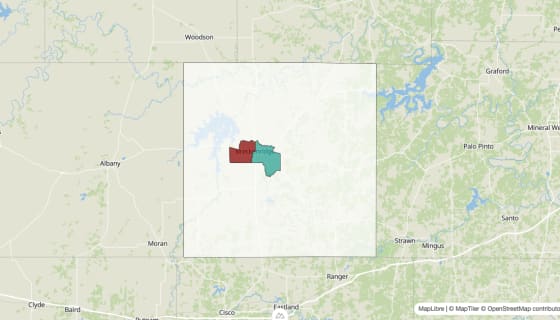 Map preview of Stephens County, TX - Population Change 2020-2023 (Total)