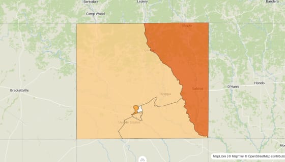 Map preview of Uvalde County, TX - Population Change 2010-2023 (%)