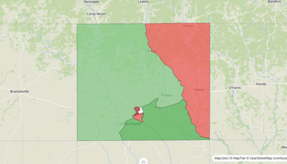 Map preview of Uvalde County, TX - Population Change 2010-2023 (Total)