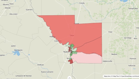 Map preview of Webb County, TX - Population Change 2010-2023 (Total)