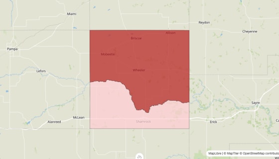 Map preview of Wheeler County, TX - Population Change 2010-2023 (Total)