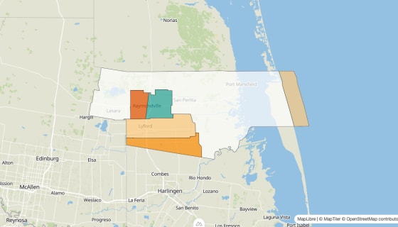 Map preview of Willacy County, TX - Population Change 2010-2023 (%)
