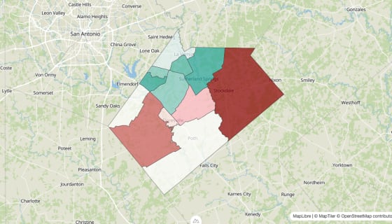 Map preview of Wilson County, TX - Population Change 2020-2023 (Total)