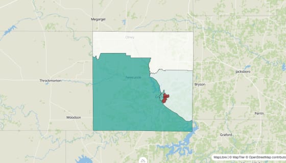 Map preview of Young County, TX - Population Change 2020-2023 (Total)