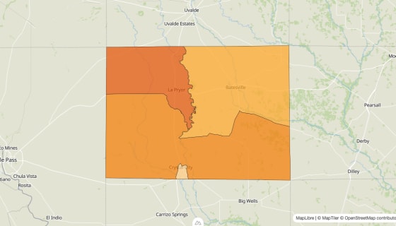 Map preview of Zavala County, TX - Population Change 2010-2023 (%)