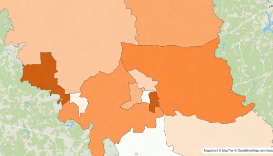 Map preview of Anderson County, TX - Population by Census Tract (2023)