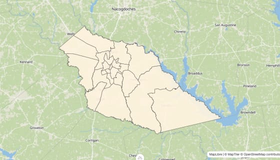 Map preview of Angelina County, TX - Bachelor's Degree Rate