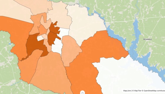 Map preview of Angelina County, TX - Population by Census Tract (2023)