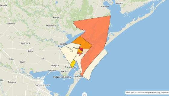 Map preview of Aransas County, TX - Median Gross Rent