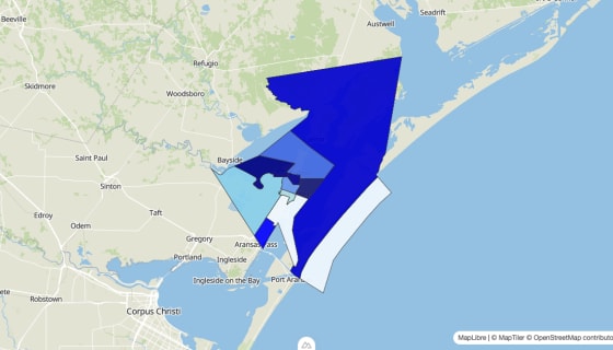 Map preview of Aransas County, TX - Median Home Value