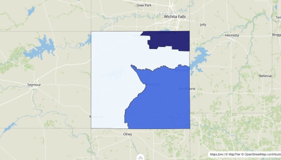 Map preview of Archer County, TX - Median Home Value