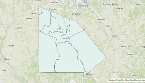 Map preview of Atascosa County, TX - Unemployment Rate