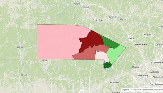 Map preview of Bandera County, TX - Median Household Income