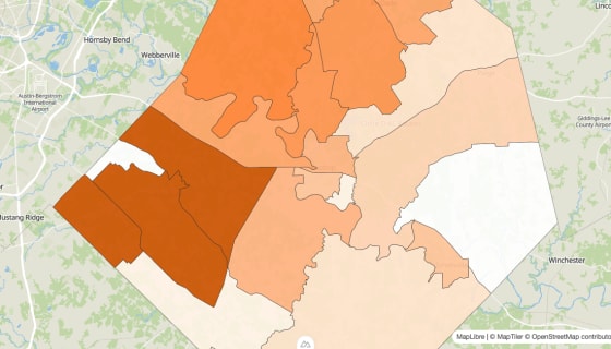 Map preview of Bastrop County, TX - Population by Census Tract (2023)