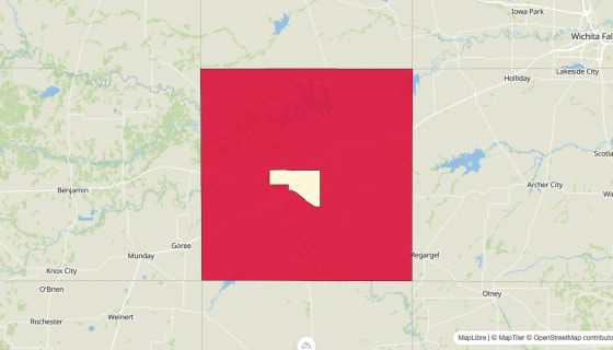 Map preview of Baylor County, TX - Median Gross Rent