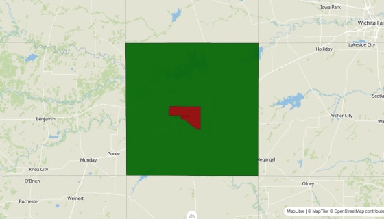 Map preview of Baylor County, TX - Median Household Income