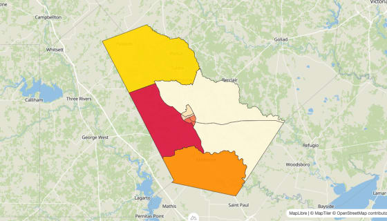 Map preview of Bee County, TX - Median Gross Rent
