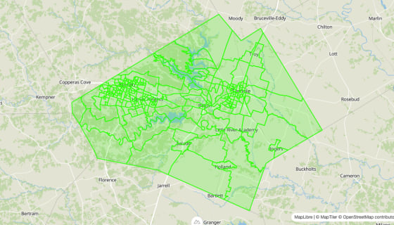 Map preview of Bell County, TX - Block Groups