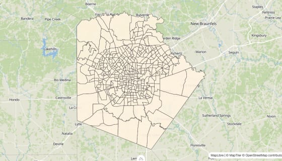 Map preview of Bexar County, TX - Bachelor's Degree Rate
