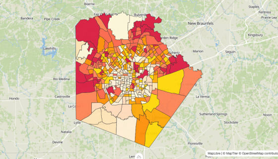 Map preview of Bexar County, TX - Median Gross Rent