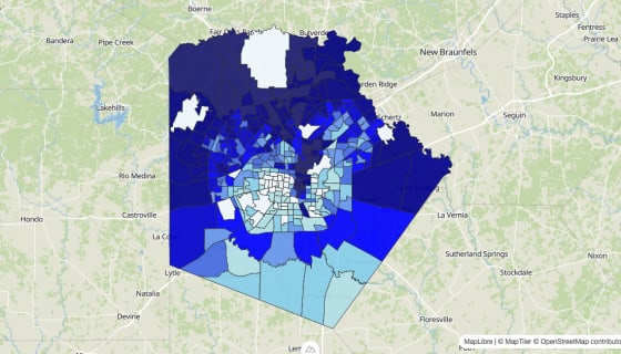 Map preview of Bexar County, TX - Median Home Value