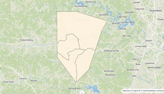 Map preview of Blanco County, TX - Bachelor's Degree Rate