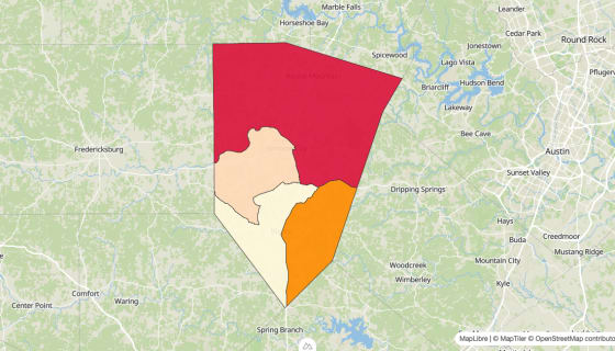Map preview of Blanco County, TX - Median Gross Rent