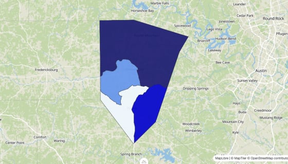 Map preview of Blanco County, TX - Median Home Value