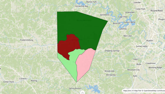 Map preview of Blanco County, TX - Median Household Income