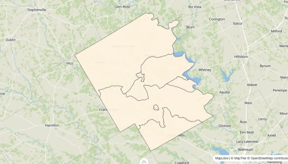Map preview of Bosque County, TX - Bachelor's Degree Rate