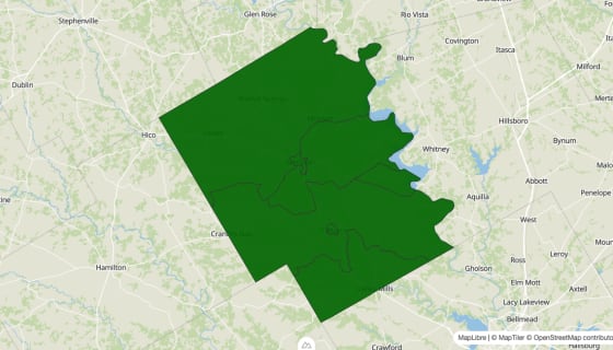 Map preview of Bosque County, TX - Poverty Rate