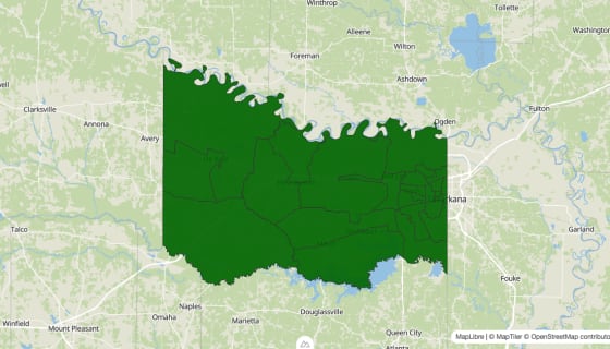 Map preview of Bowie County, TX - Poverty Rate