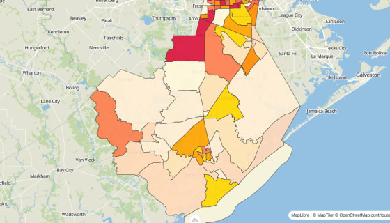 Map preview of Brazoria County, TX - Median Gross Rent