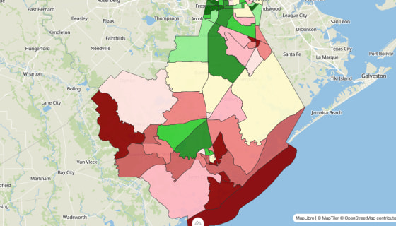 Map preview of Brazoria County, TX - Median Household Income