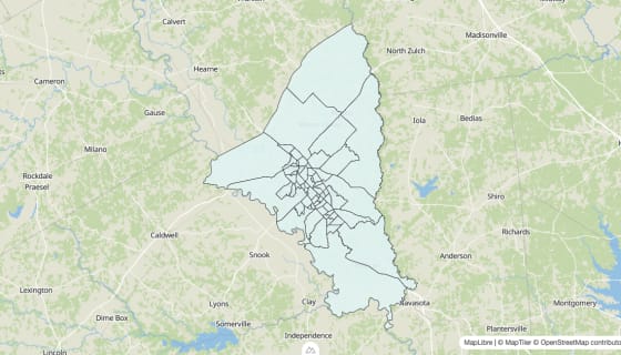Map preview of Brazos County, TX - Unemployment Rate