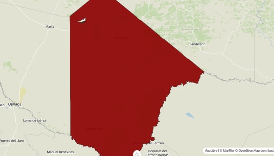 Map preview of Brewster County, TX - Median Household Income