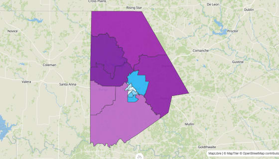 Map preview of Brown County, TX - Median Age
