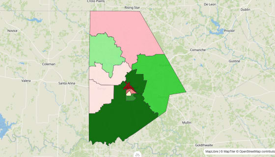 Map preview of Brown County, TX - Median Household Income