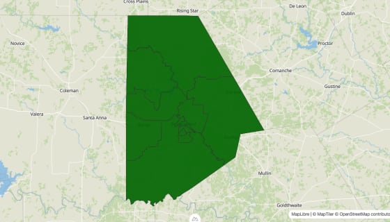 Map preview of Brown County, TX - Poverty Rate
