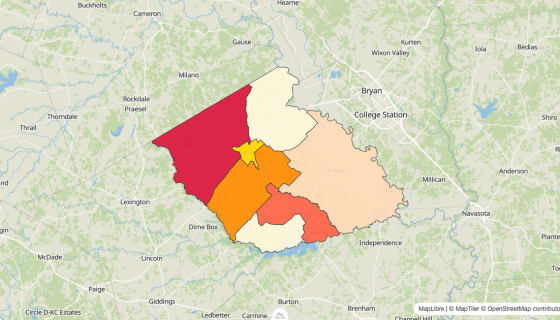 Map preview of Burleson County, TX - Median Gross Rent