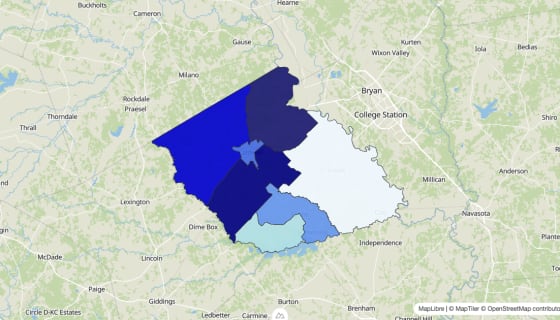 Map preview of Burleson County, TX - Median Home Value