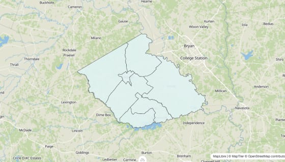 Map preview of Burleson County, TX - Unemployment Rate
